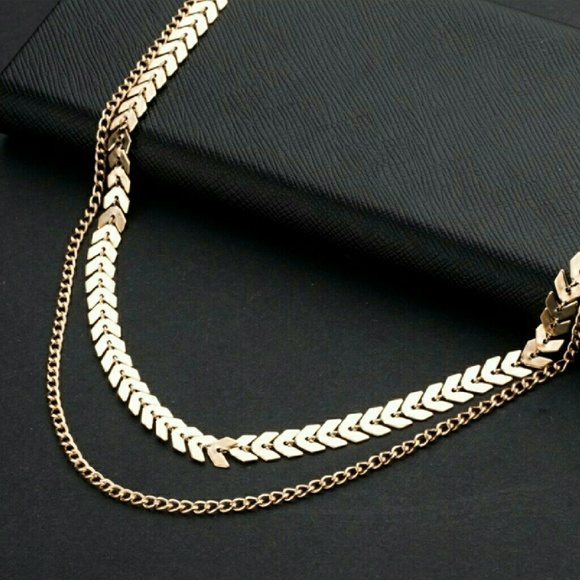 🔥2FOR$15🔥Gold Double Layer Chevron Chain Choker - Picture 2 of 4